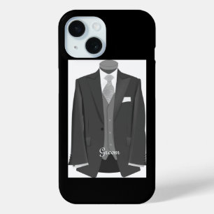 Elegant Script Wedding Tuxedo Suit Groom iPhone 15 Case