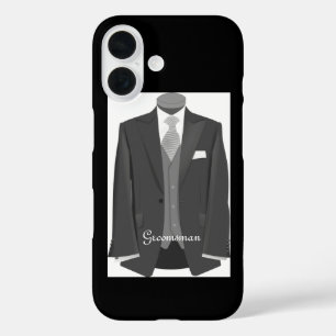 Elegant Script Wedding Tuxedo Suit Groomsman iPhone 16 Case