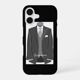 Elegant Script Wedding Tuxedo Suit Groomsman iPhone 16 Case
