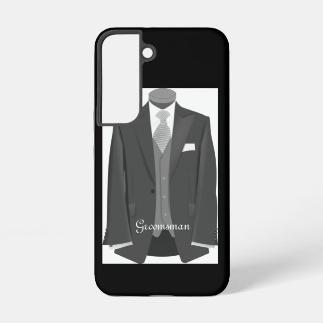 Elegant Script Wedding Tuxedo Suit Groomsman Samsung Galaxy S22 Case (Back)