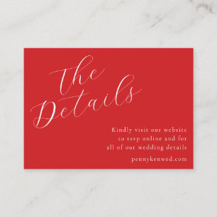 Elegant Script Wedding Website QR Code Red Enclosure Card