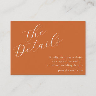 Elegant Script Wedding Website QR Code Terracotta Enclosure Card