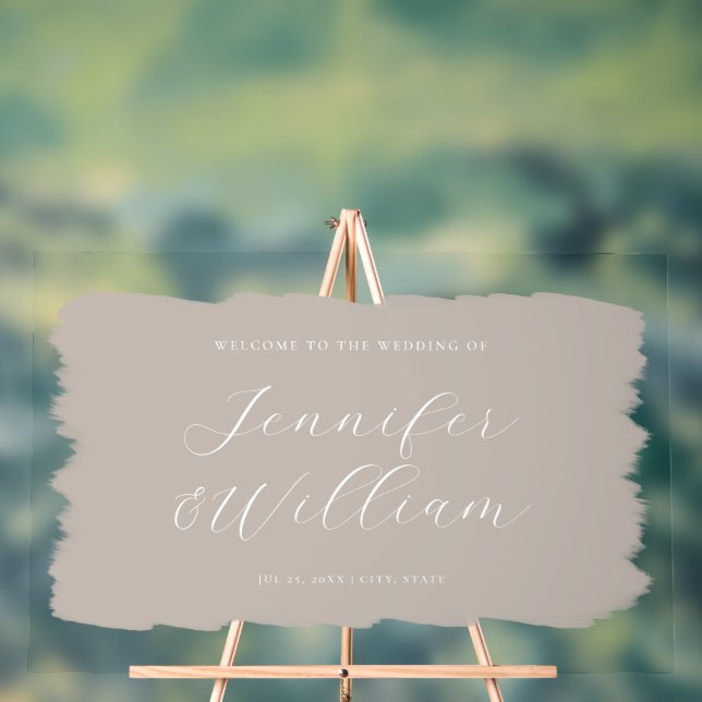Elegant Script Wedding Welcome Paint Beige Acrylic Sign (Neutral)