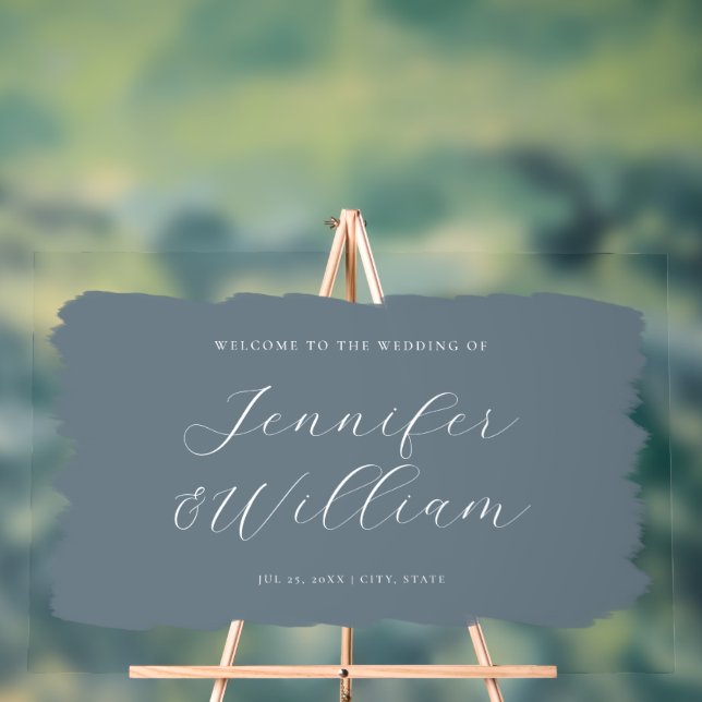 Elegant Script Wedding Welcome Paint Dusty Blue Acrylic Sign (Neutral)
