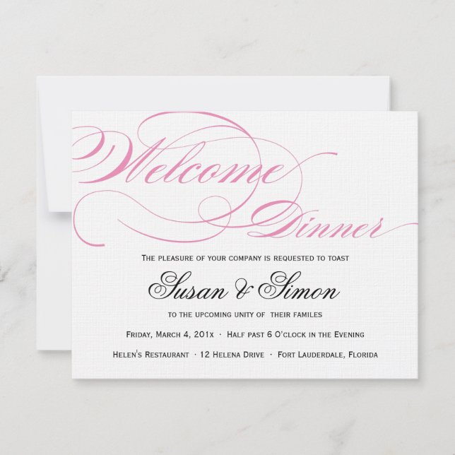 Elegant Script Welcome Dinner Invitation Pink (Front)
