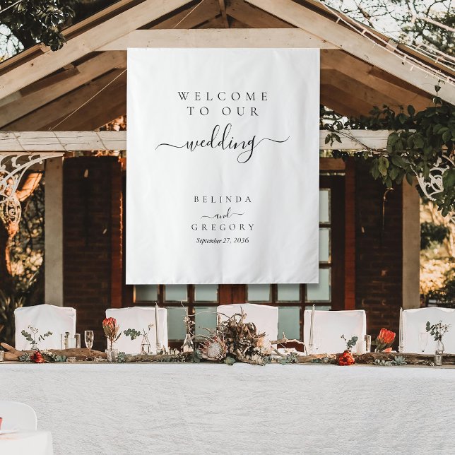 Elegant Script Welcome To Our Wedding Fabric Sign  Tapestry (Elegant Script Welcome To Our Wedding Fabric Sign Tapestry)