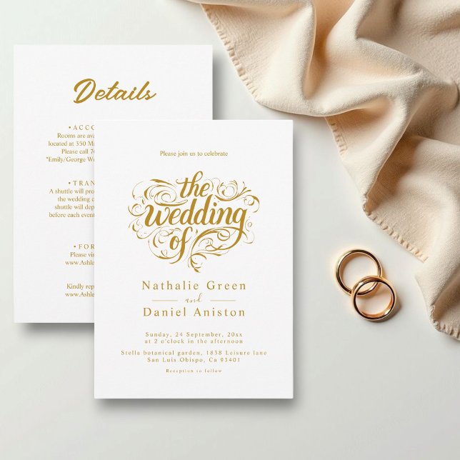 Elegant Script White And Gold Classic Wedding Invitation (Creator Uploaded)