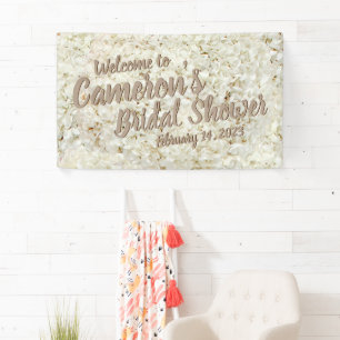 Elegant Script White Floral Bridal Shower Backdrop Banner
