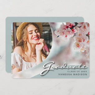 Elegant Script White Flowers Modern Photo Grad Announcement