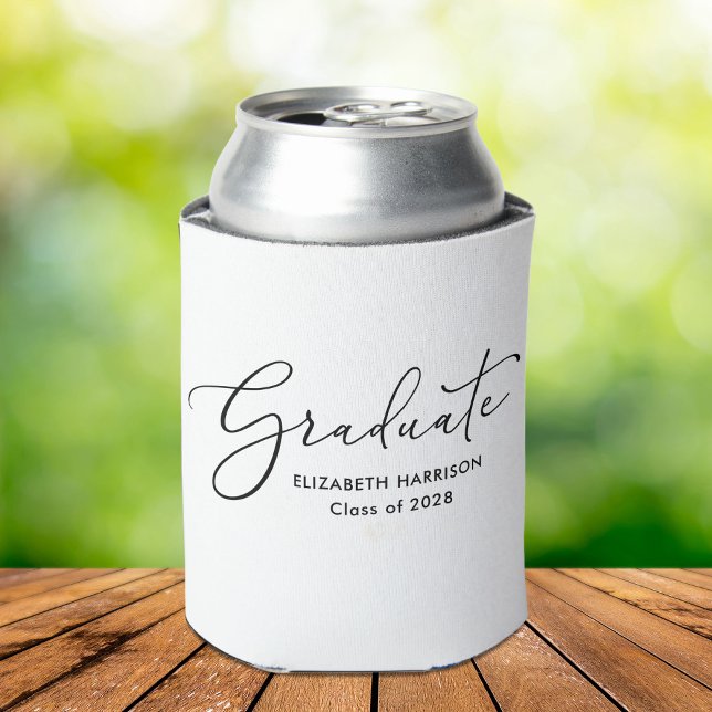 Elegant Script White Graduation Can Cooler (Creator Uploaded)