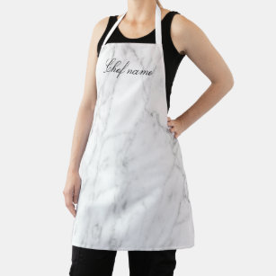 Elegant script white marble stone pattern kitchen apron