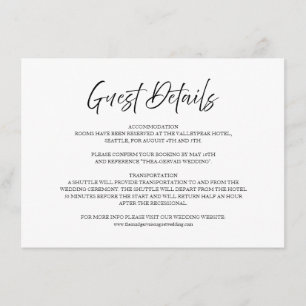 Elegant Script White Minimal Wedding Guest Details Enclosure Card