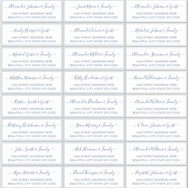 Elegant Script White Navy Wedding Guest Address  (Front)