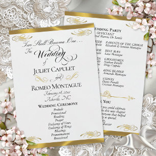 Elegant Script - White Pearl/Gold Wedding Program