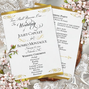 Elegant Script - White Pearl/Gold Wedding Program