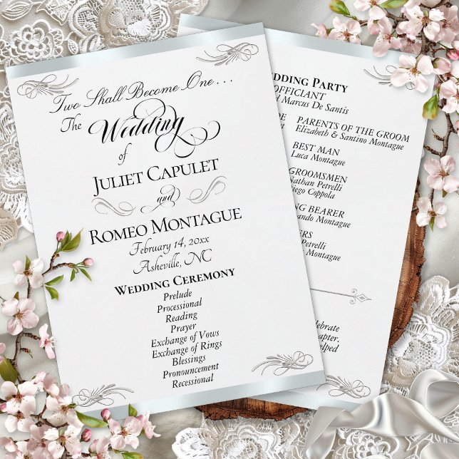 Elegant Script - White Pearl/Silver Wedding Program (Creator Uploaded)