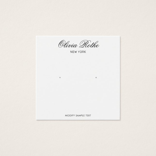 Elegant Script White Stud  Earring Display Card (Front)