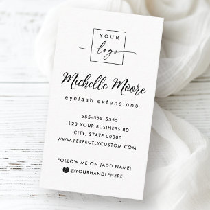 Elegant script white vertical custom logo business card