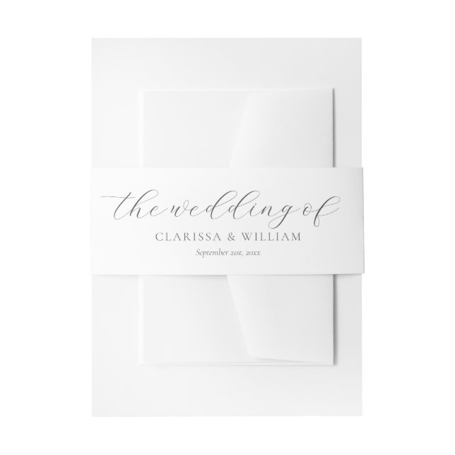 Elegant Script White Wedding Invitation Belly Band (Front Example)