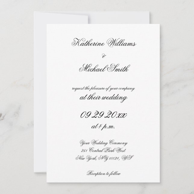 Elegant Script White Wedding Invitations (Front)