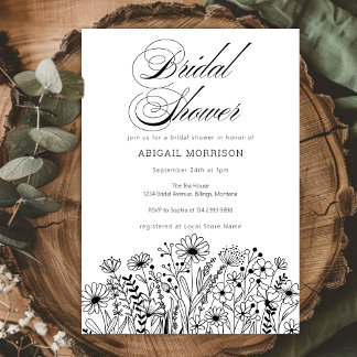 Elegant Script Wildflowers Bridal Shower Invitation