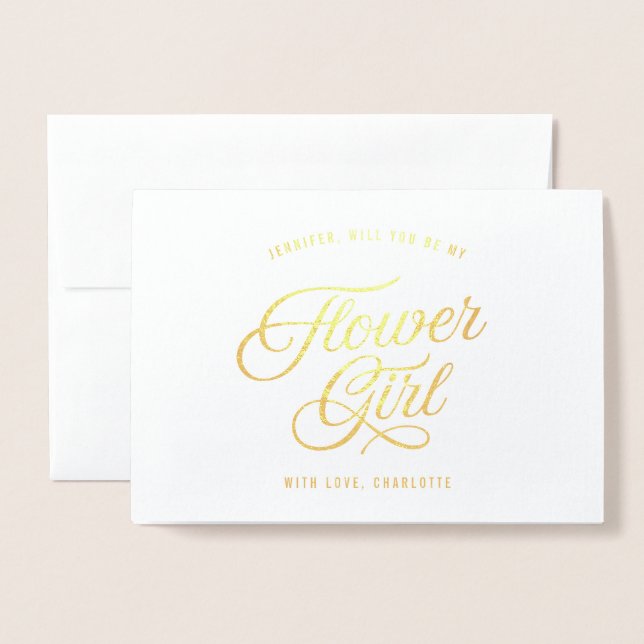 Elegant Script Will You Be My Flower Girl Foil Card (Front With Envelope)