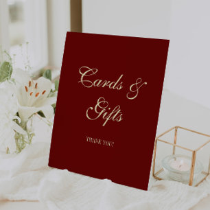 Elegant Script Wine Red Wedding Cards & Gifts Pedestal Sign