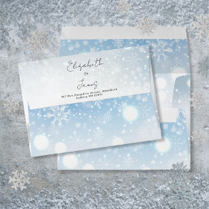 Elegant Script Winter Snowflakes Return Address Envelope