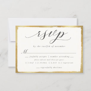 Elegant Script with Gold Edge Meal Choice Wedding RSVP Card