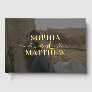 Elegant Script with Heart Photo Wedding Guest Book