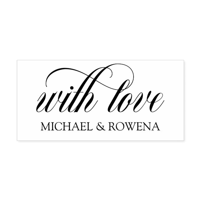 Elegant Script With Love Your Names  Rubber Stamp (Imprint)