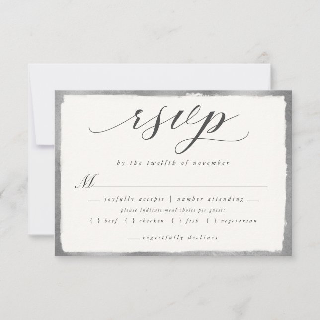 Elegant Script with Silver Meal Choice Wedding RSVP Card (Front)
