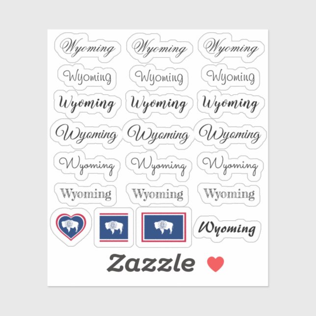 Elegant script Wyoming & Wyoming Flag /name Set (Sheet)