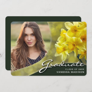 Elegant Script Yellow Flowers Modern Photo Grad Announcement