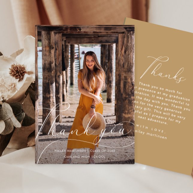 Elegant Script Yellow Photo Graduation Thank you Invitation (Creator Uploaded)