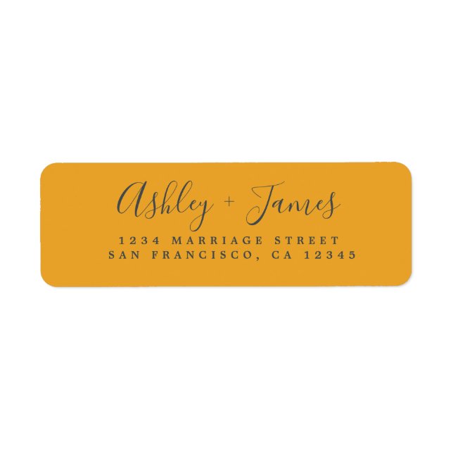 Elegant Script Yellow Wedding Return Address Label (Front)