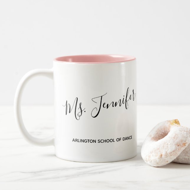 Elegant Scripted Dance Teacher Two-Tone Coffee Mug (With Donut)