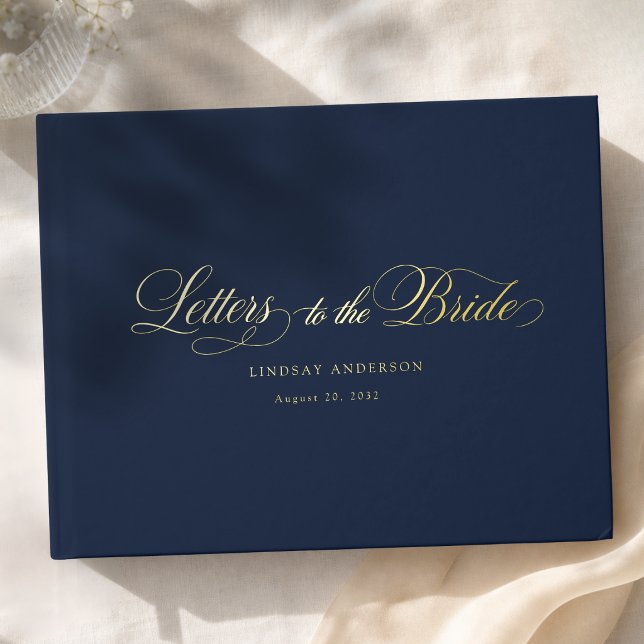 Elegant Scripted Font Navy Blue Bridal Shower Guest Book (Elegant Scripted Font Navy Blue Bridal Shower Foil Guest Book)
