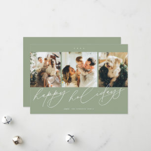 Elegant Scripted Happiest Holidays 3 Family Photo Holiday Card