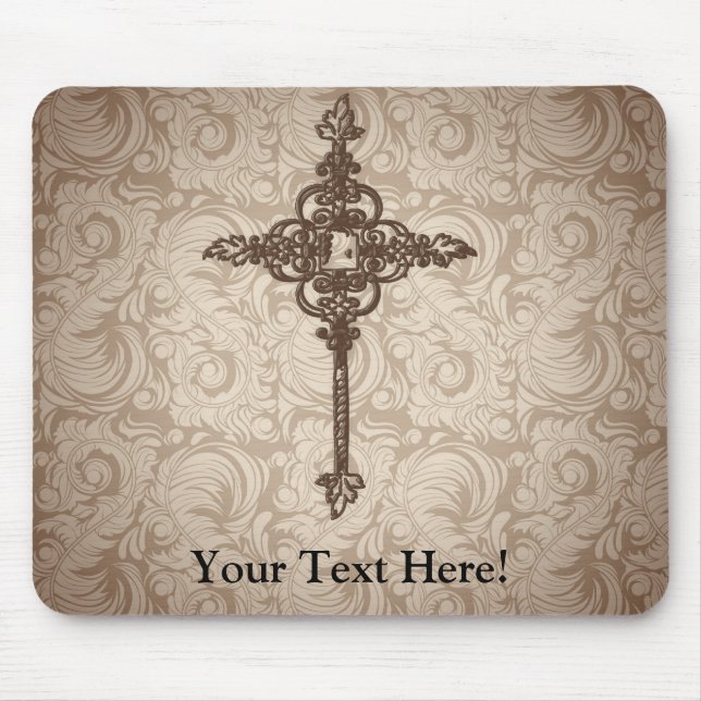 Elegant Scroll Christian Cross w/Swirl Background Mouse Pad (Front)