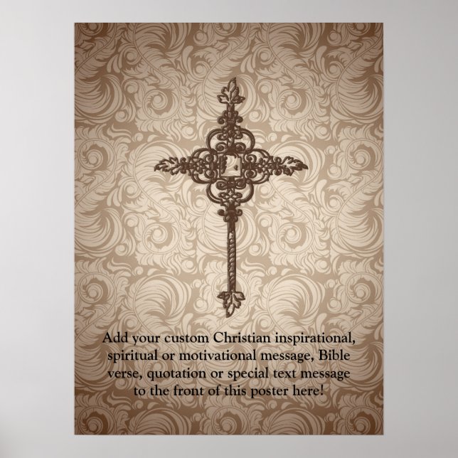 Elegant Scroll Christian Cross w/Swirl Background Poster (Front)