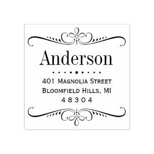 Elegant Scroll Frame Return Address Rubber Stamp