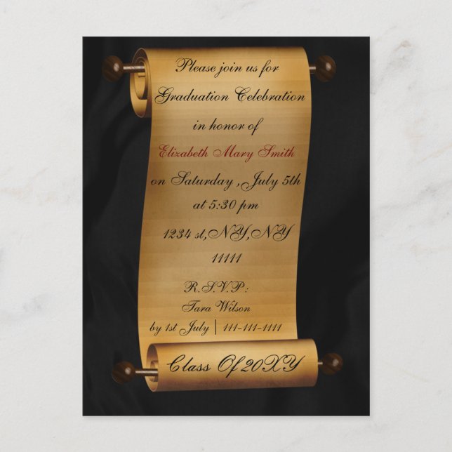 elegant scroll Graduation party Invitation Postcard (Front)