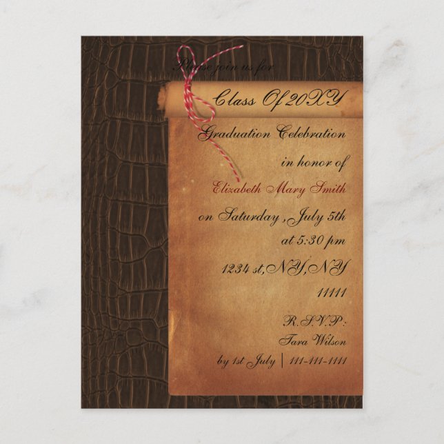 elegant scroll Graduation party Invitation Postcard (Front)
