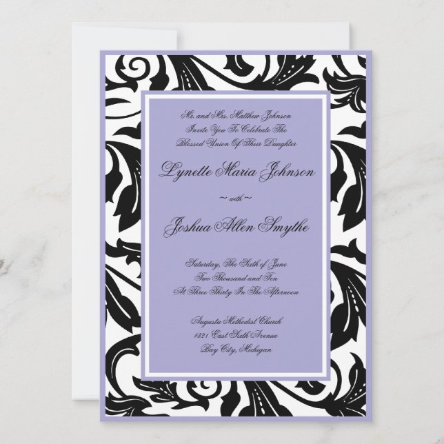 Elegant Scroll Lavender Wedding Invitations (Front)