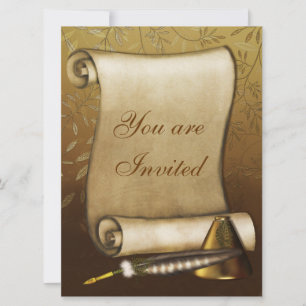 Elegant Scroll, Quill and Inkwell Invitation