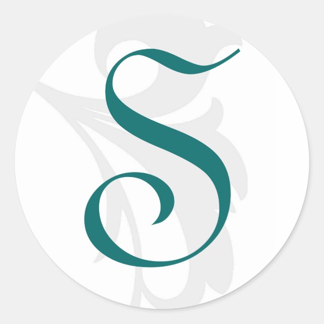Elegant Scroll Teal Monogram Wedding Sticker (Front)