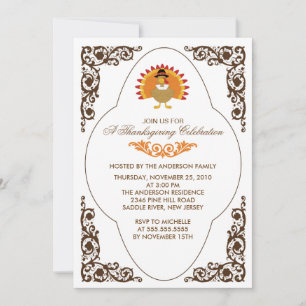 Elegant Scroll Turkey Thanksgiving Invitations