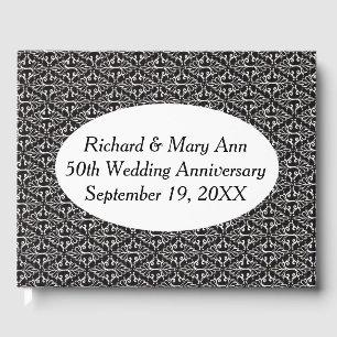 Elegant Scrolled Black White Damask Pattern Guest Book