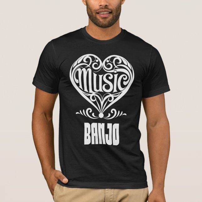 Elegant Scrolled Heart for Banjo Lovers T-Shirt (Front)